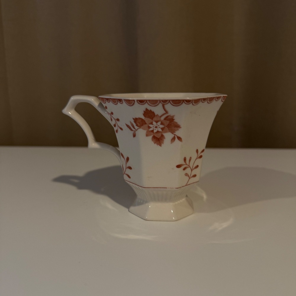 Independence Ironstone Interpace‎ Japan Octagonal Floral Tea Cup Rust Red White